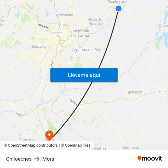 Chiloeches to Mora map