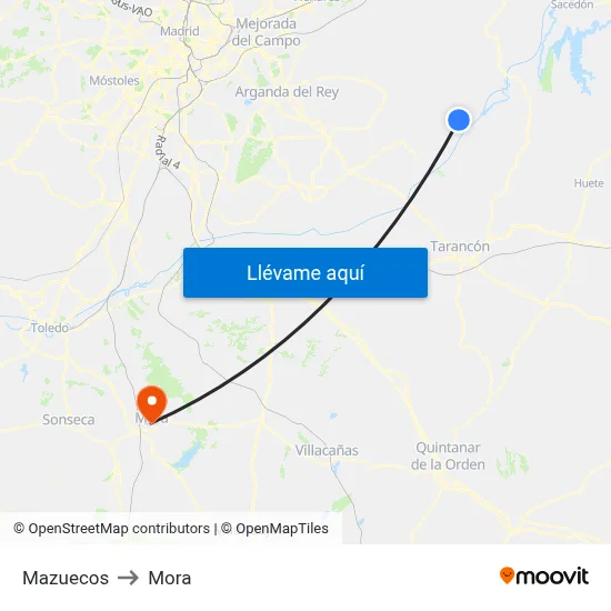 Mazuecos to Mora map