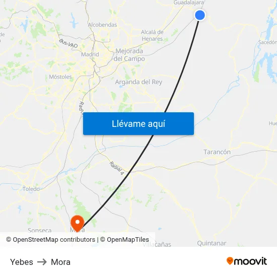 Yebes to Mora map