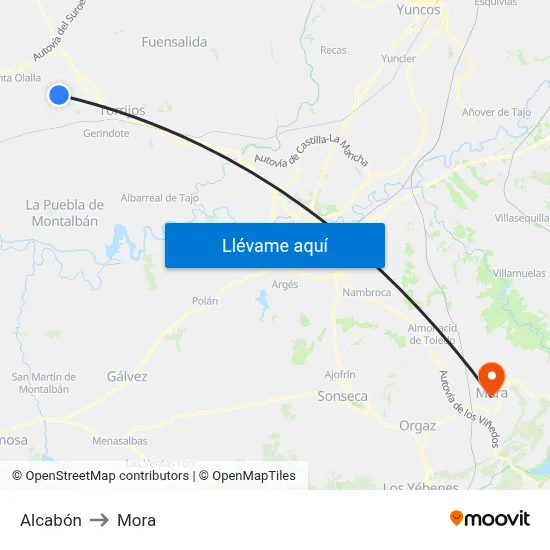 Alcabón to Mora map