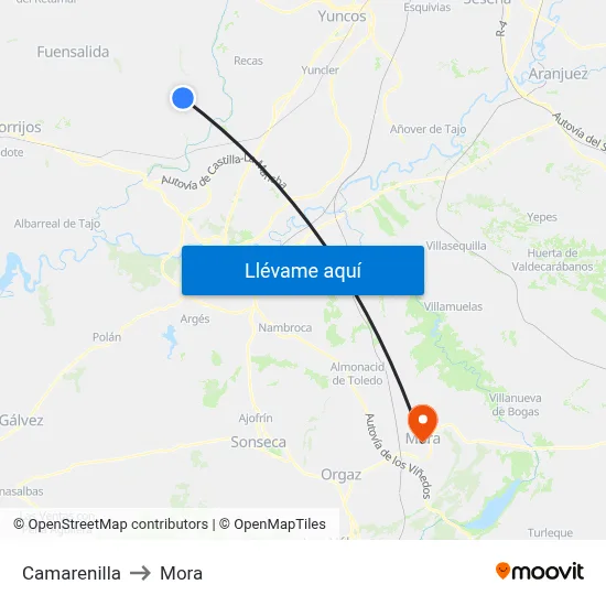 Camarenilla to Mora map