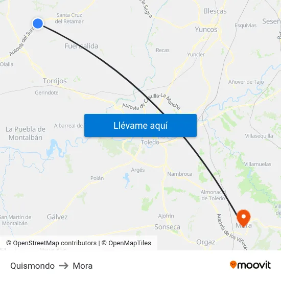 Quismondo to Mora map