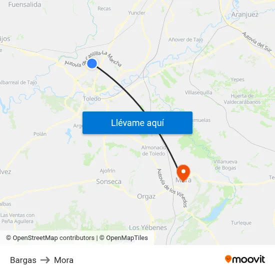 Bargas to Mora map