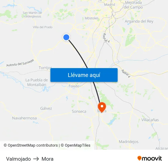 Valmojado to Mora map