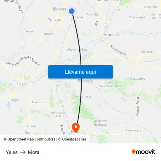 Yeles to Mora map