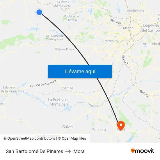 San Bartolomé De Pinares to Mora map