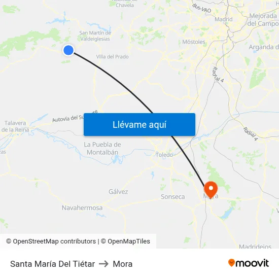 Santa María Del Tiétar to Mora map