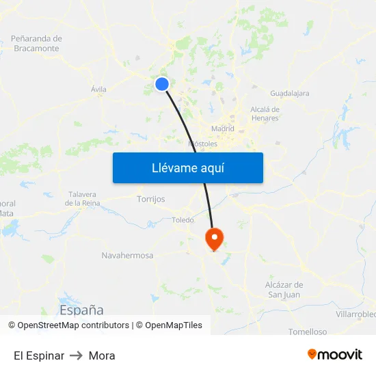 El Espinar to Mora map