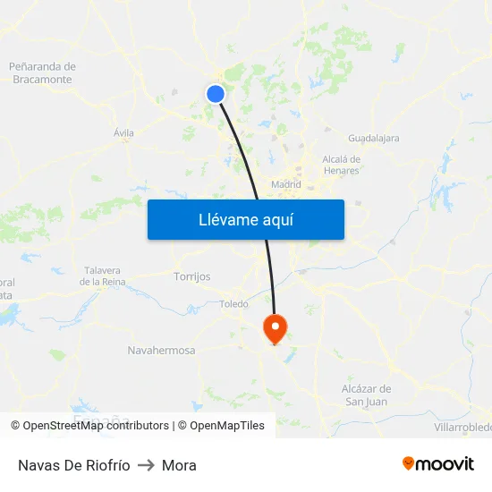Navas De Riofrío to Mora map