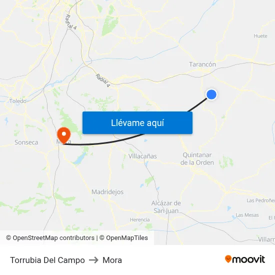 Torrubia Del Campo to Mora map