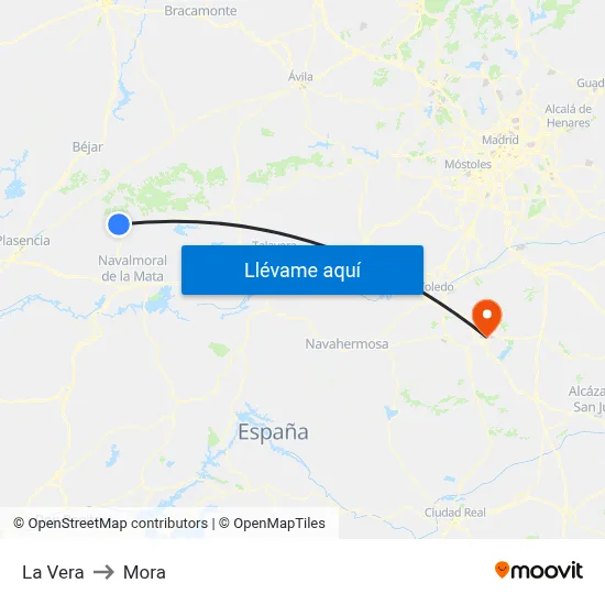 La Vera to Mora map