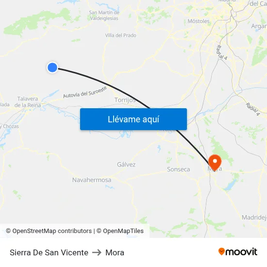 Sierra De San Vicente to Mora map
