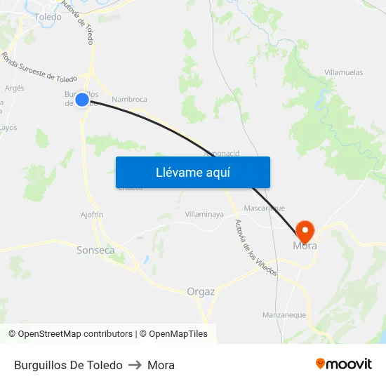 Burguillos De Toledo to Mora map