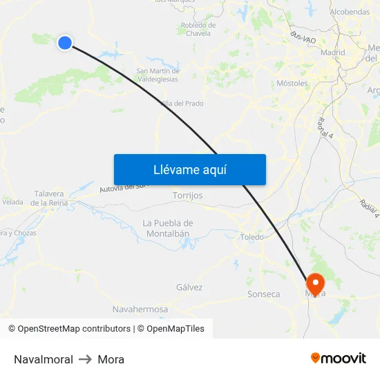 Navalmoral to Mora map
