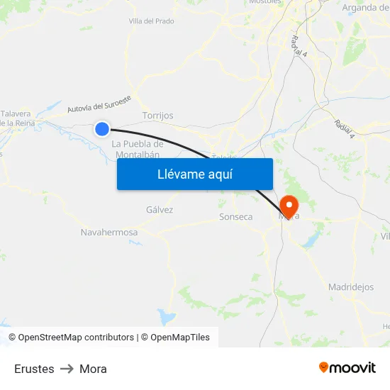 Erustes to Mora map