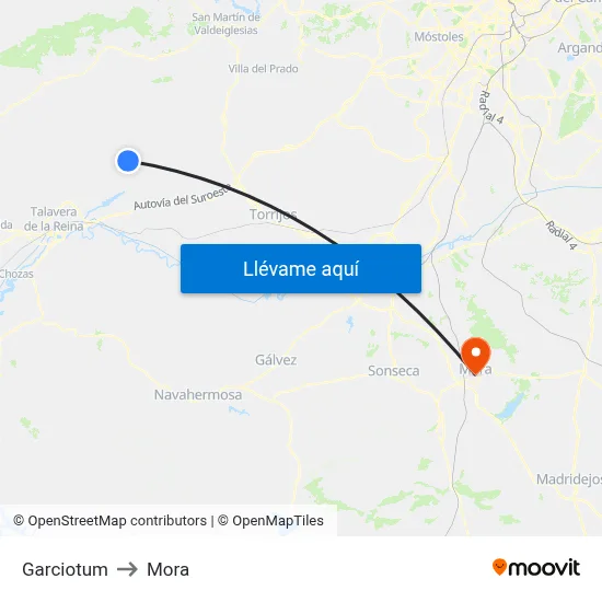 Garciotum to Mora map