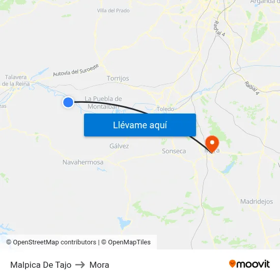 Malpica De Tajo to Mora map