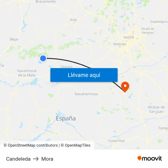 Candeleda to Mora map