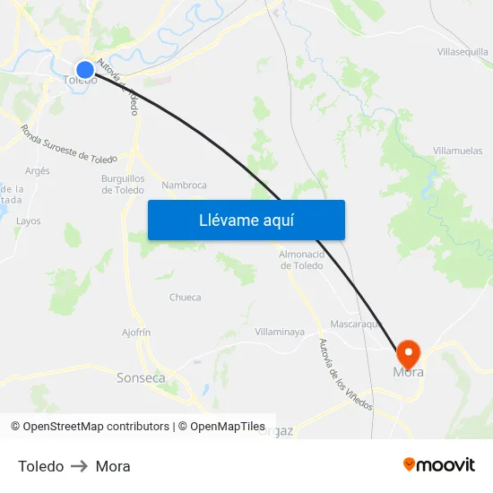 Toledo to Mora map