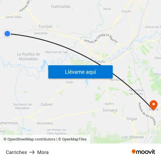 Carriches to Mora map