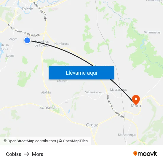 Cobisa to Mora map