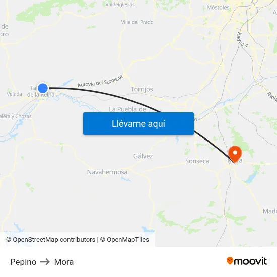 Pepino to Mora map