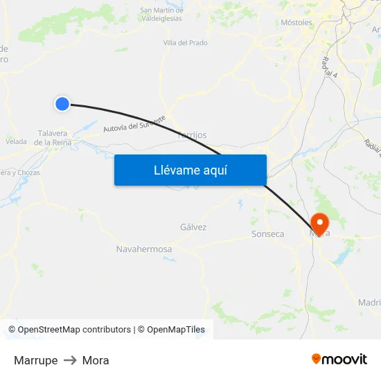 Marrupe to Mora map