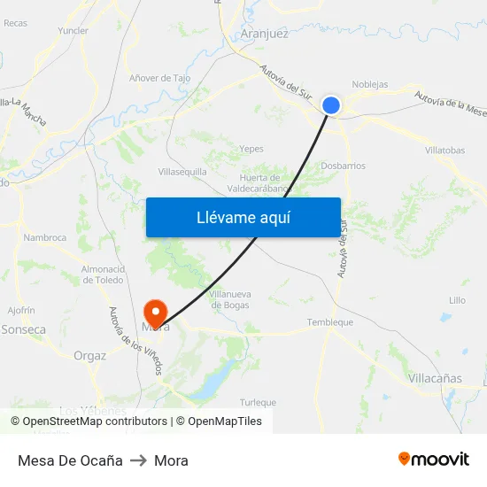 Mesa De Ocaña to Mora map