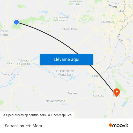 Serranillos to Mora map