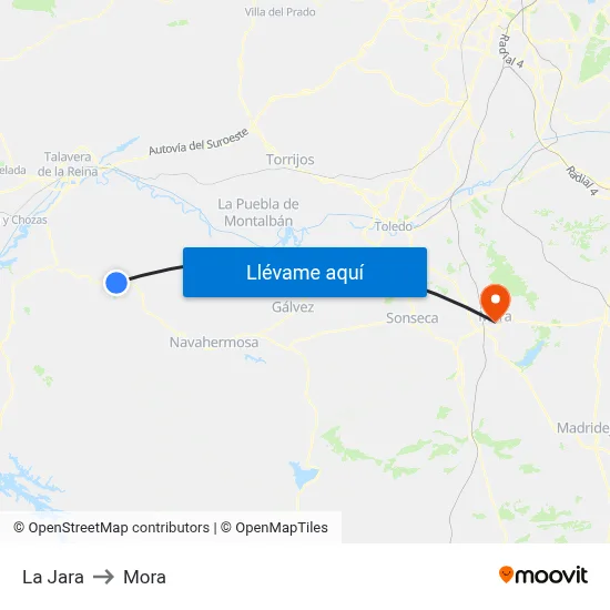 La Jara to Mora map