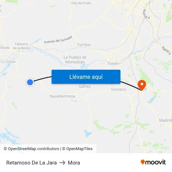 Retamoso De La Jara to Mora map