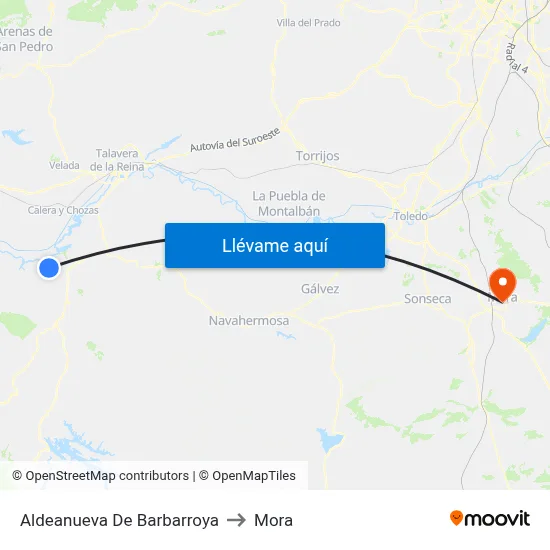 Aldeanueva De Barbarroya to Mora map