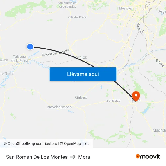 San Román De Los Montes to Mora map