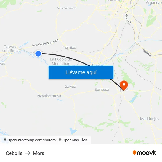 Cebolla to Mora map