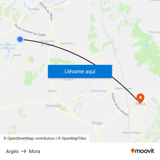 Argés to Mora map