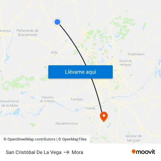 San Cristóbal De La Vega to Mora map