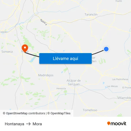 Hontanaya to Mora map