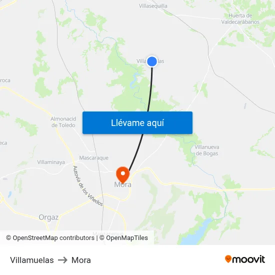 Villamuelas to Mora map