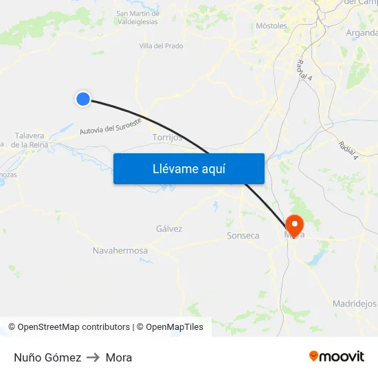 Nuño Gómez to Mora map