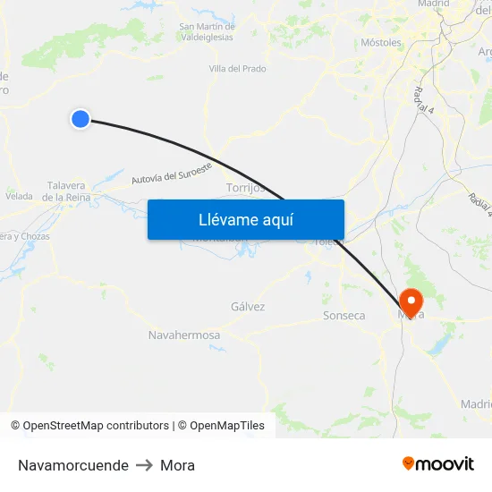 Navamorcuende to Mora map