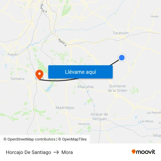 Horcajo De Santiago to Mora map