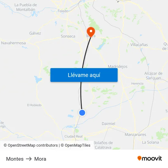 Montes to Mora map