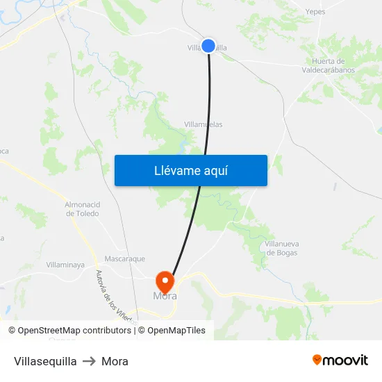 Villasequilla to Mora map