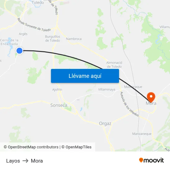 Layos to Mora map