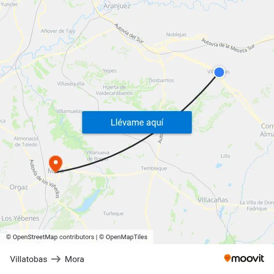 Villatobas to Mora map