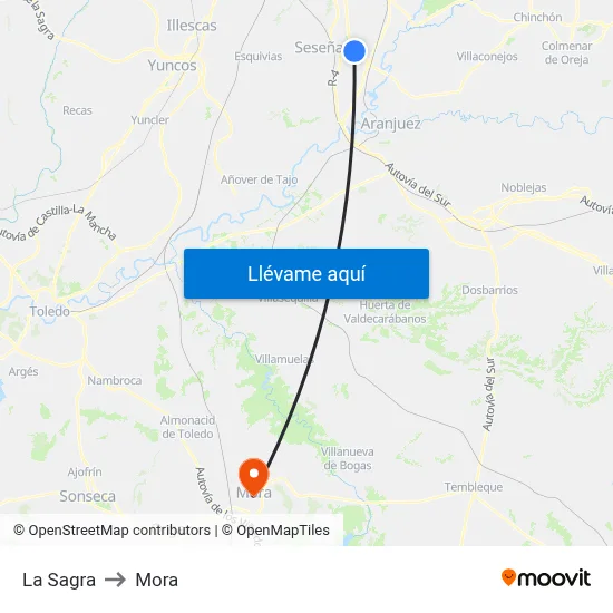 La Sagra to Mora map