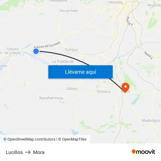 Lucillos to Mora map