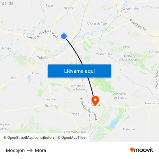Mocejón to Mora map