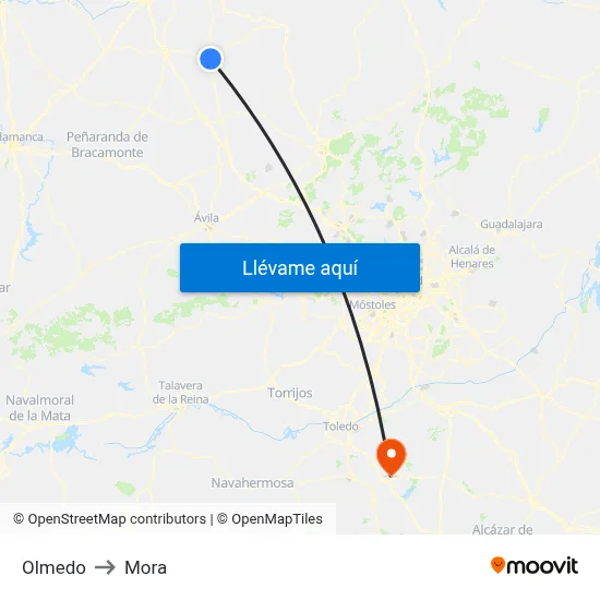 Olmedo to Mora map