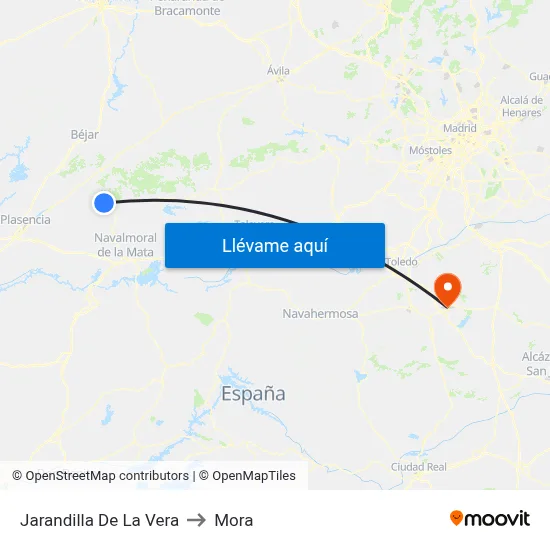 Jarandilla De La Vera to Mora map
